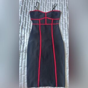 BCBGMaxAzria Black and Red Strapless Bodycon Dress